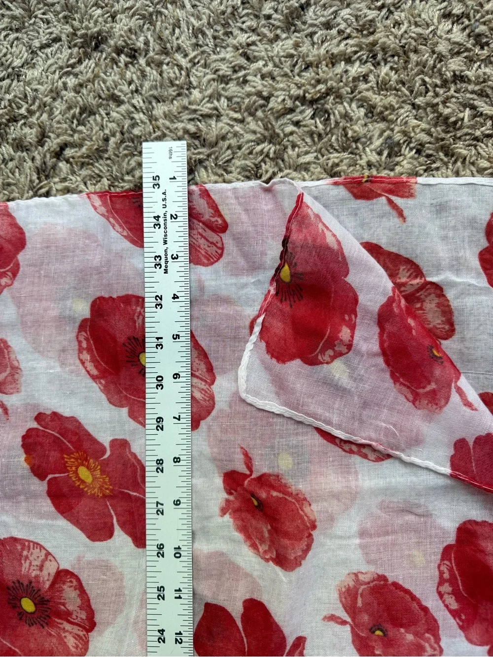 Lightweight Red White Floral Shawl/Scarf/Sarong  32 x70”- Poppies